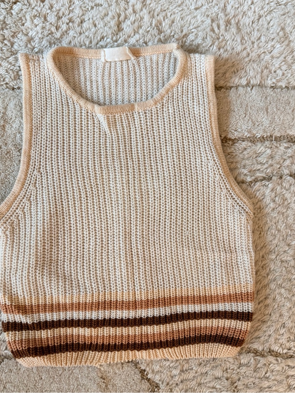 Cream Knit Striped Sleeveless Sweater Vest